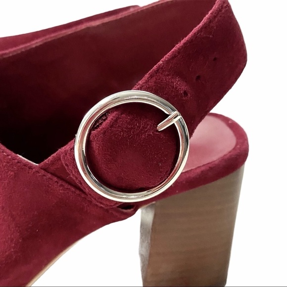 VIA SPIGA Burgundy Suede Slingback Sandals 6.5M Block Chunky Heels Leather - Picture 3 of 14